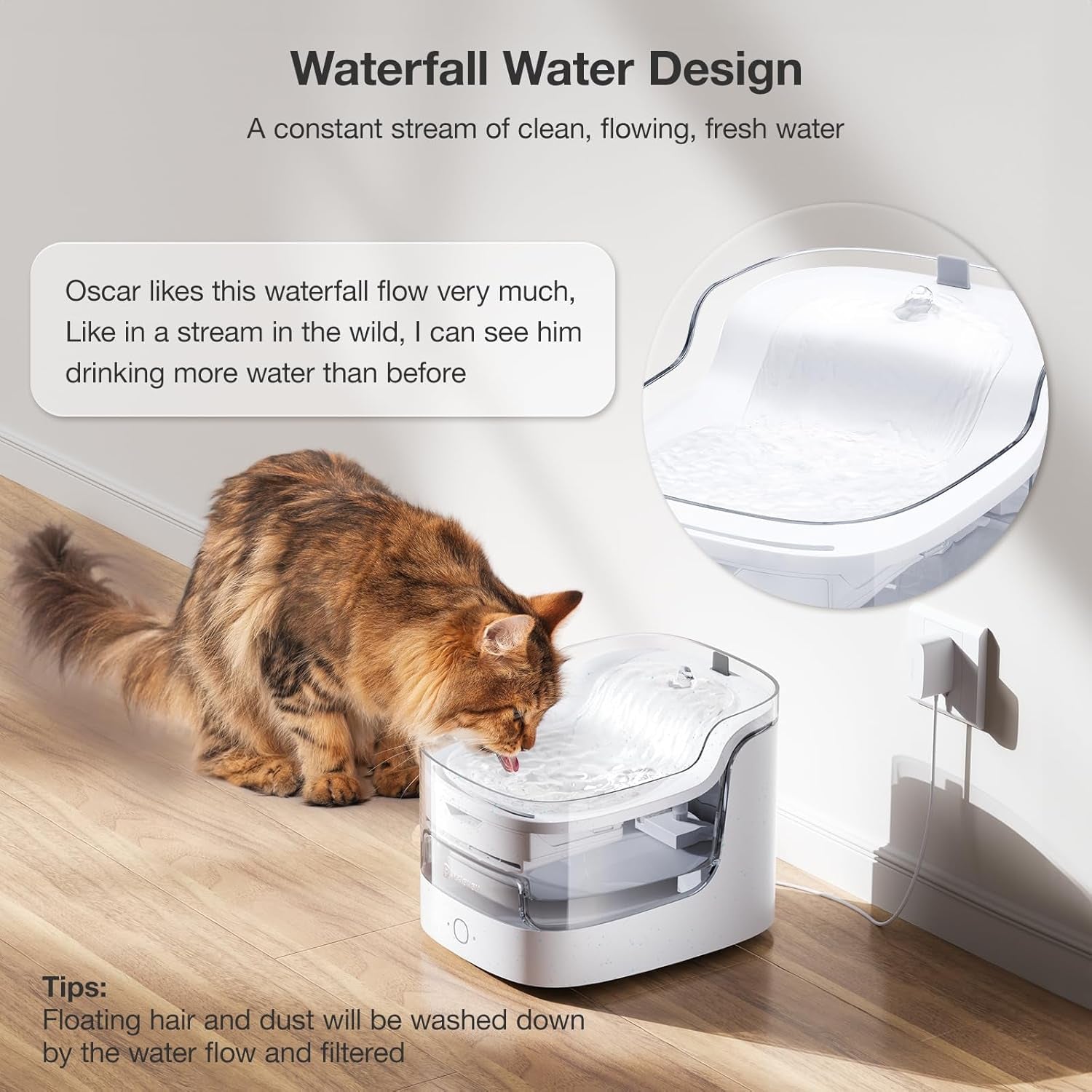 Cat Water Fountain for Drinking, 2L/68Oz Pet Water Dispenser for Cats Dogs, Wireless Pump Smart App Control 8 Layers Filtration Ultra-Quiet, 2.4G Wi-Fi Automatic Cat Stuff (PF1)