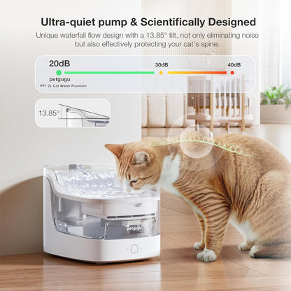 Cat Water Fountain for Drinking, 2L/68Oz Pet Water Dispenser for Cats Dogs, Wireless Pump Smart App Control 8 Layers Filtration Ultra-Quiet, 2.4G Wi-Fi Automatic Cat Stuff (PF1)