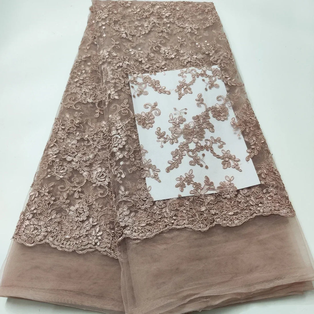 Exquisite African Embroidered Beaded Lace Fabric - High-Quality Nigerian Tulle for Bridal and Special Occasions - 1 Yard