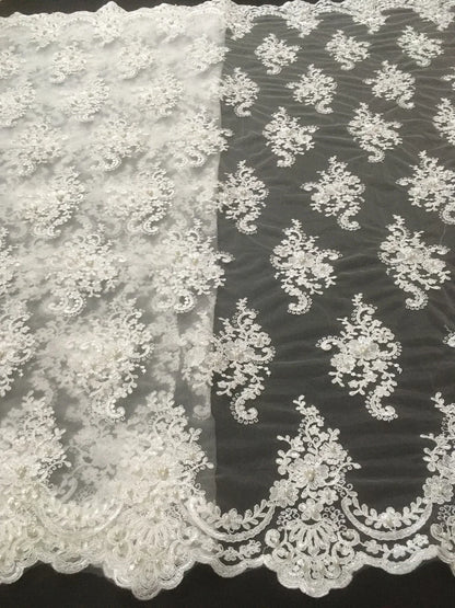 Exquisite African Embroidered Beaded Lace Fabric - High-Quality Nigerian Tulle for Bridal and Special Occasions - 1 Yard