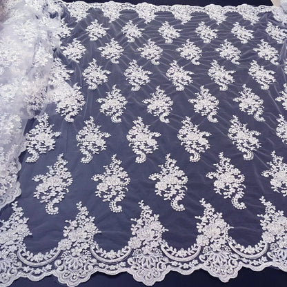 Exquisite African Embroidered Beaded Lace Fabric - High-Quality Nigerian Tulle for Bridal and Special Occasions - 1 Yard
