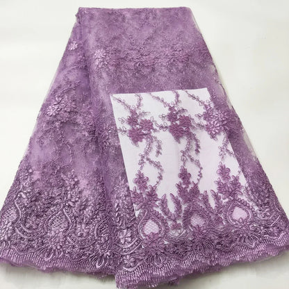 Exquisite African Embroidered Beaded Lace Fabric - High-Quality Nigerian Tulle for Bridal and Special Occasions - 1 Yard
