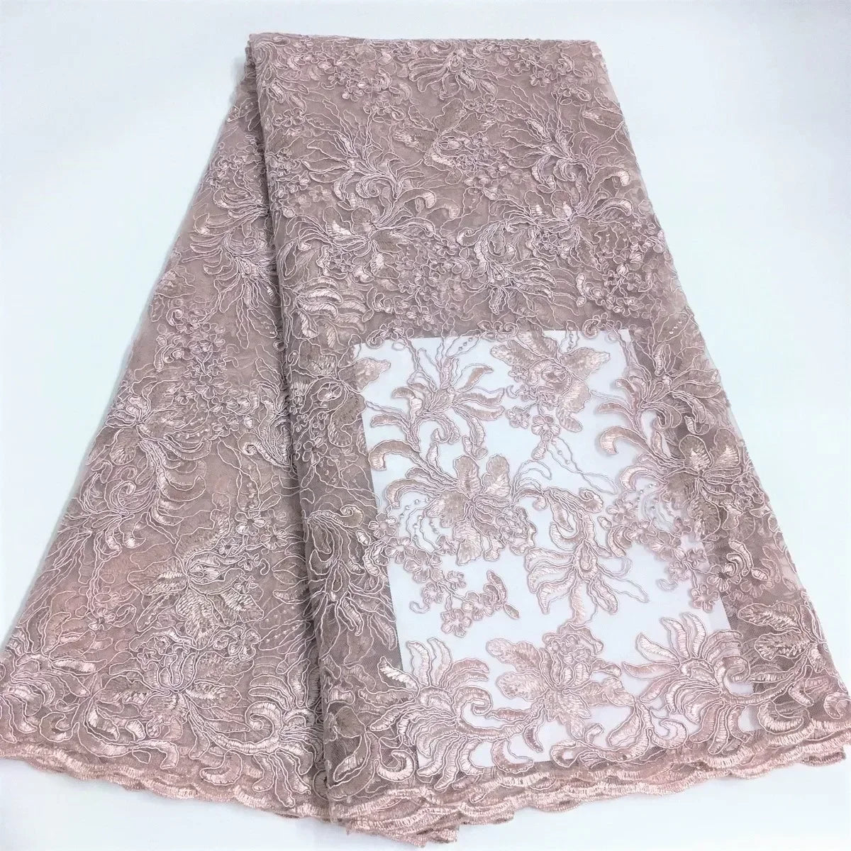 Exquisite African Embroidered Beaded Lace Fabric - High-Quality Nigerian Tulle for Bridal and Special Occasions - 1 Yard