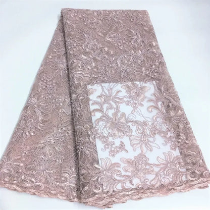 Exquisite African Embroidered Beaded Lace Fabric - High-Quality Nigerian Tulle for Bridal and Special Occasions - 1 Yard