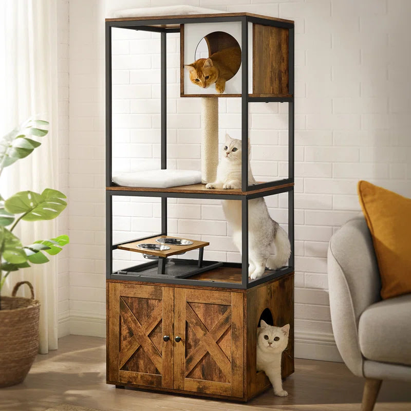 Kimmel 58&quot; Cat Condo with Litter Box Enclosure and Elevated Bowls