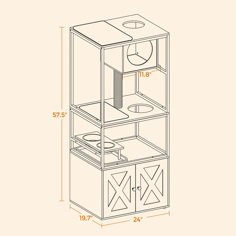 Kimmel 58&quot; Cat Condo with Litter Box Enclosure and Elevated Bowls