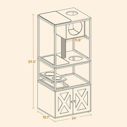 Kimmel 58&quot; Cat Condo with Litter Box Enclosure and Elevated Bowls