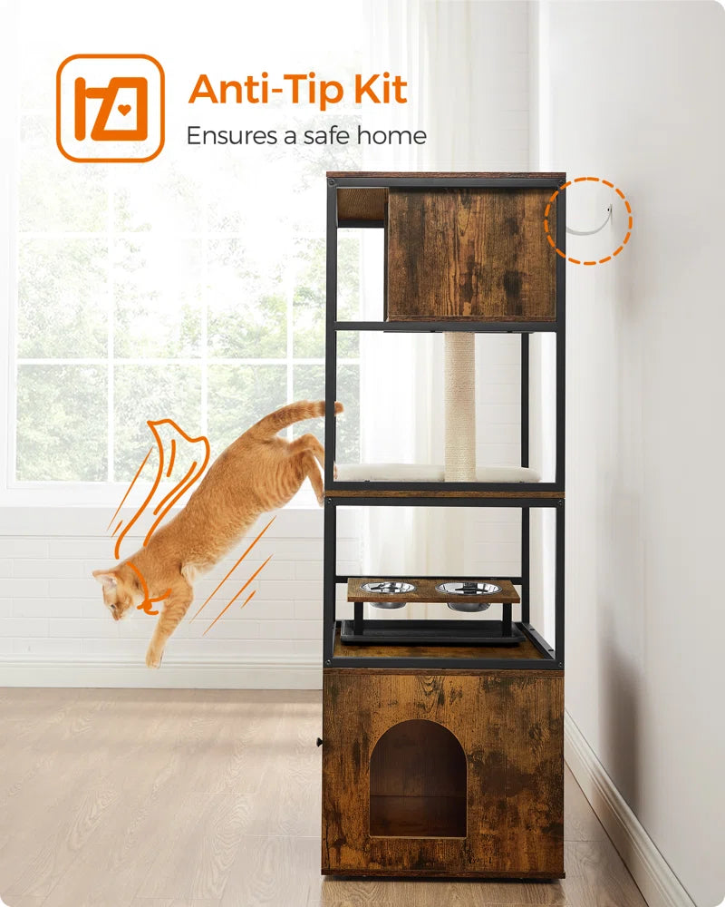 Kimmel 58&quot; Cat Condo with Litter Box Enclosure and Elevated Bowls