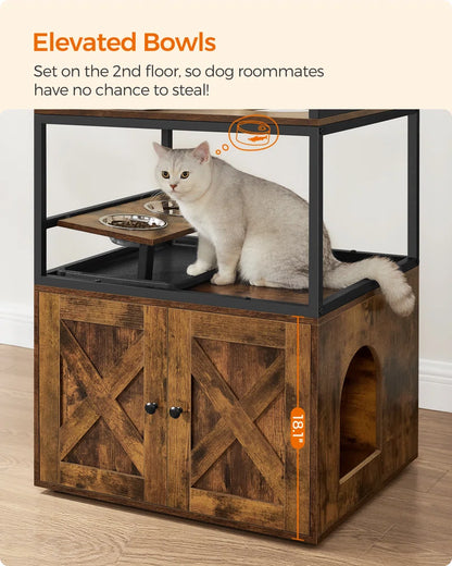 Kimmel 58&quot; Cat Condo with Litter Box Enclosure and Elevated Bowls