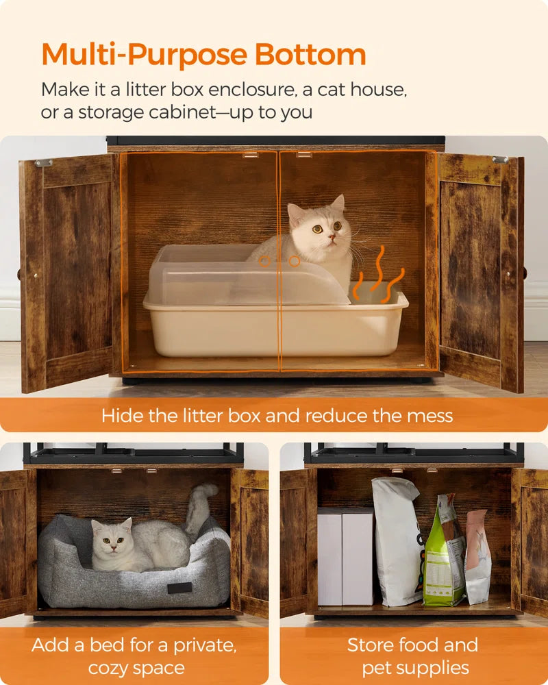 Kimmel 58&quot; Cat Condo with Litter Box Enclosure and Elevated Bowls