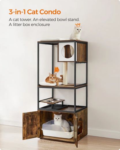 Kimmel 58&quot; Cat Condo with Litter Box Enclosure and Elevated Bowls