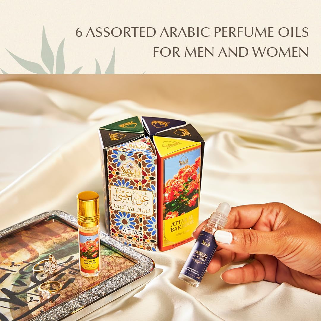 Maamoul Attar Oil Set by  | العطار العربي | Arab Perfume Oils for Men and Women | 6 Assorted Scents X 6Ml | Arabian Oud Oil Fragrances | Sampler Gift Set, Halal &amp; Vegan Islamic Scents