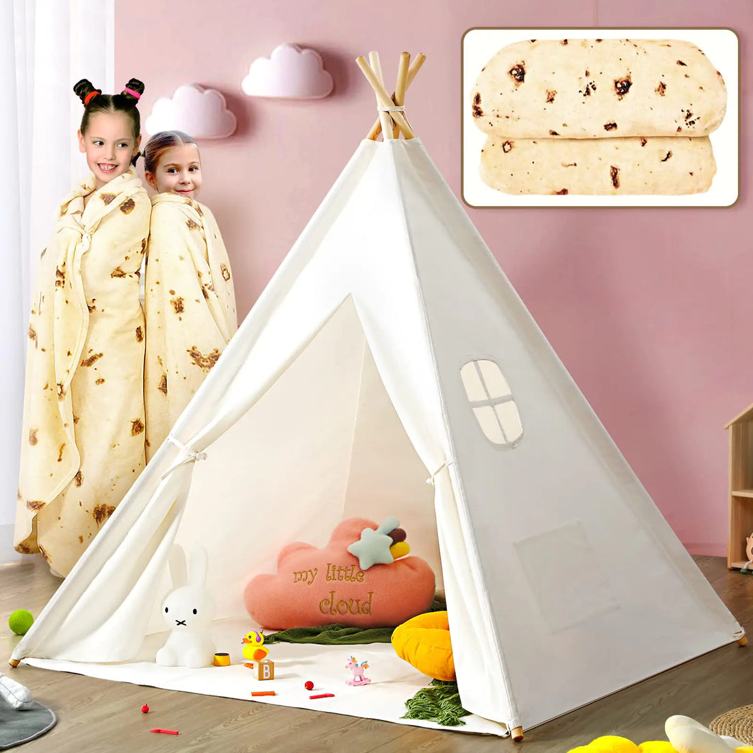 Kids Teepee Tent for Kids Kids Play Tent for Girls &amp; Boys Gifts Playhouse for Kids Indoor Outdoor Games Kids Toys House for Baby with Colored Flag &amp; Feathers &amp; Blanket - Mohammad collection