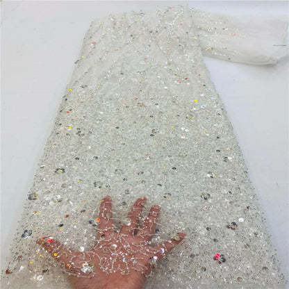 Madison African Lace Fabric 2021 French Heavy Beaded Lace Fabric Nigerian Sequins Embroidery Net Lace Fabrics for Bridal Dress