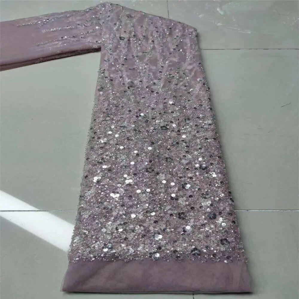 Madison African Lace Fabric 2021 French Heavy Beaded Lace Fabric Nigerian Sequins Embroidery Net Lace Fabrics for Bridal Dress