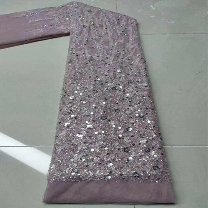 Madison African Lace Fabric 2021 French Heavy Beaded Lace Fabric Nigerian Sequins Embroidery Net Lace Fabrics for Bridal Dress