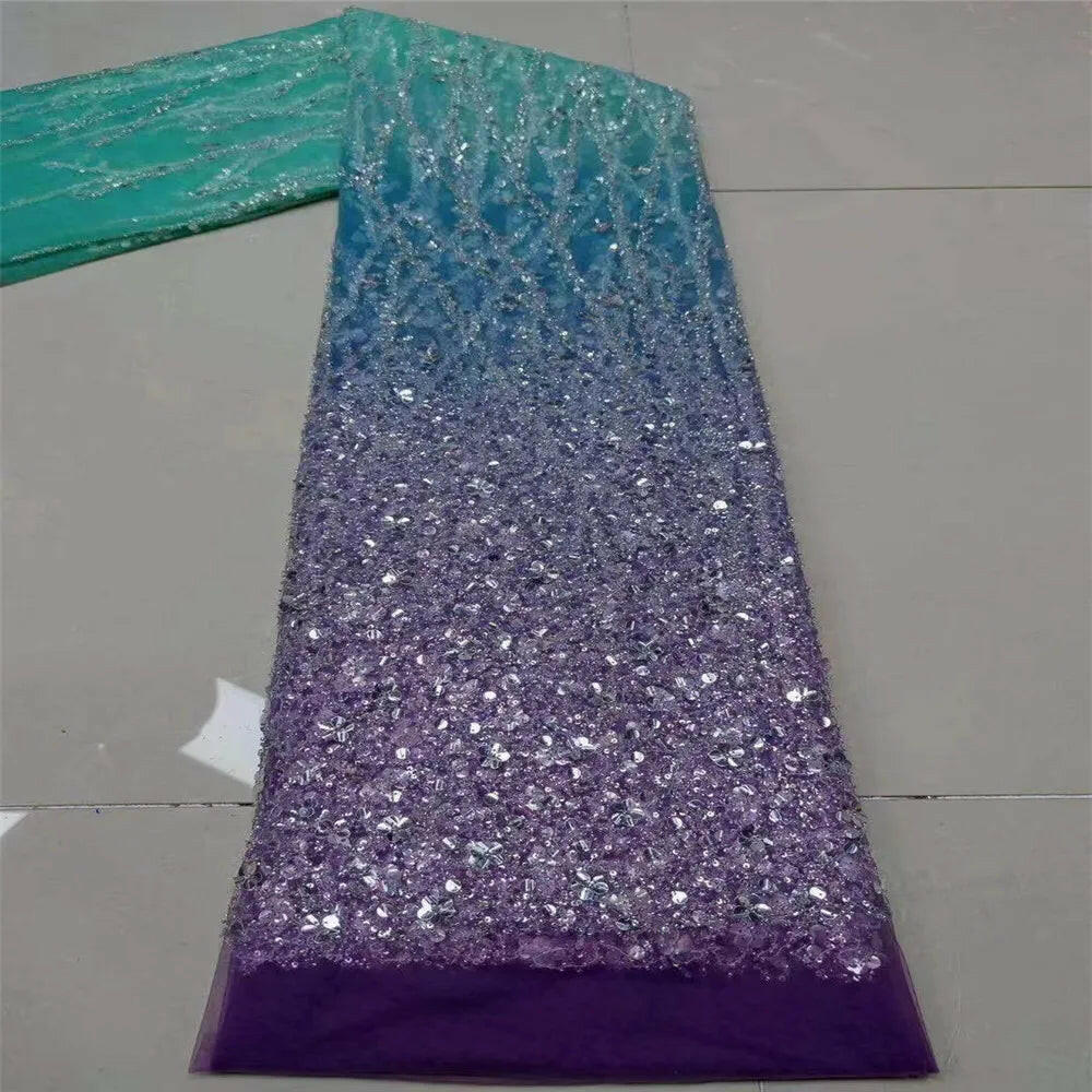 Madison African Lace Fabric 2021 French Heavy Beaded Lace Fabric Nigerian Sequins Embroidery Net Lace Fabrics for Bridal Dress