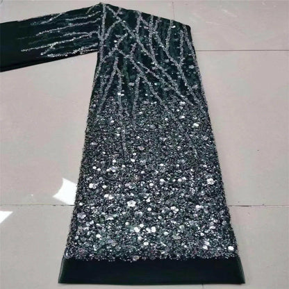 Madison African Lace Fabric 2021 French Heavy Beaded Lace Fabric Nigerian Sequins Embroidery Net Lace Fabrics for Bridal Dress