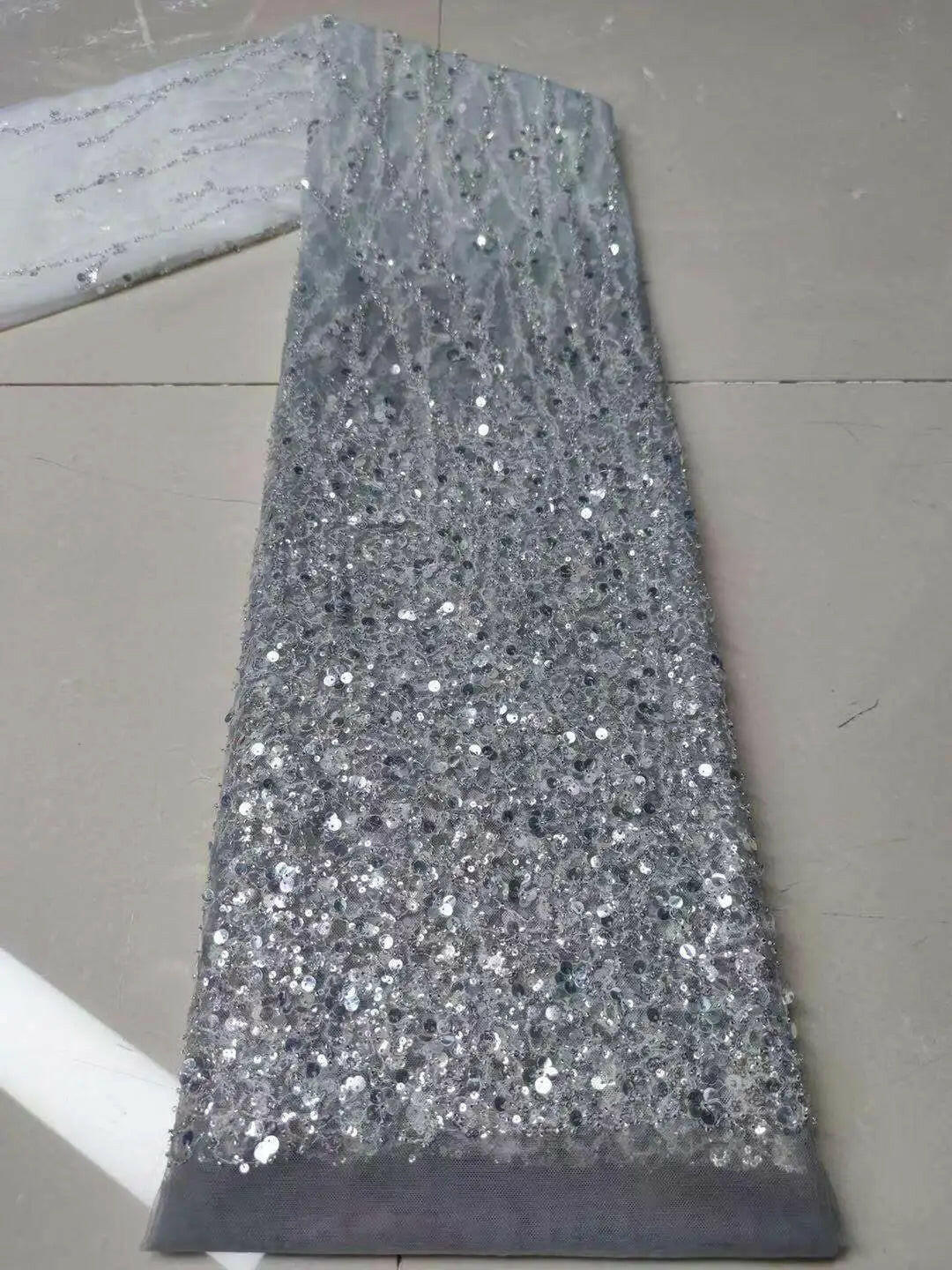Madison African Lace Fabric 2021 French Heavy Beaded Lace Fabric Nigerian Sequins Embroidery Net Lace Fabrics for Bridal Dress