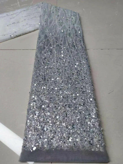 Madison African Lace Fabric 2021 French Heavy Beaded Lace Fabric Nigerian Sequins Embroidery Net Lace Fabrics for Bridal Dress