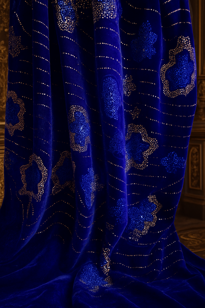 Luxury Velvet Stone Work Fabric  4 Royal Colors |Embellished with Rhinestones for Dresses &amp; Occasions&quot; - Mohammad collection