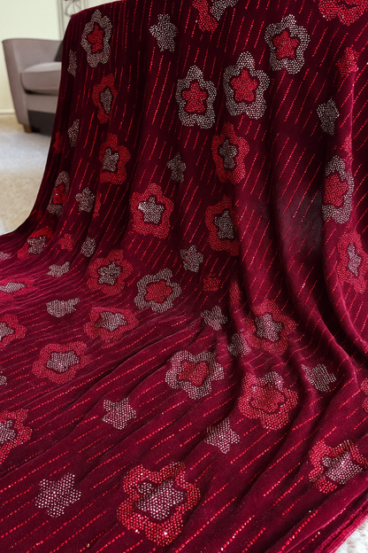 Luxury Velvet Stone Work Fabric  4 Royal Colors |Embellished with Rhinestones for Dresses &amp; Occasions&quot; - Mohammad collection