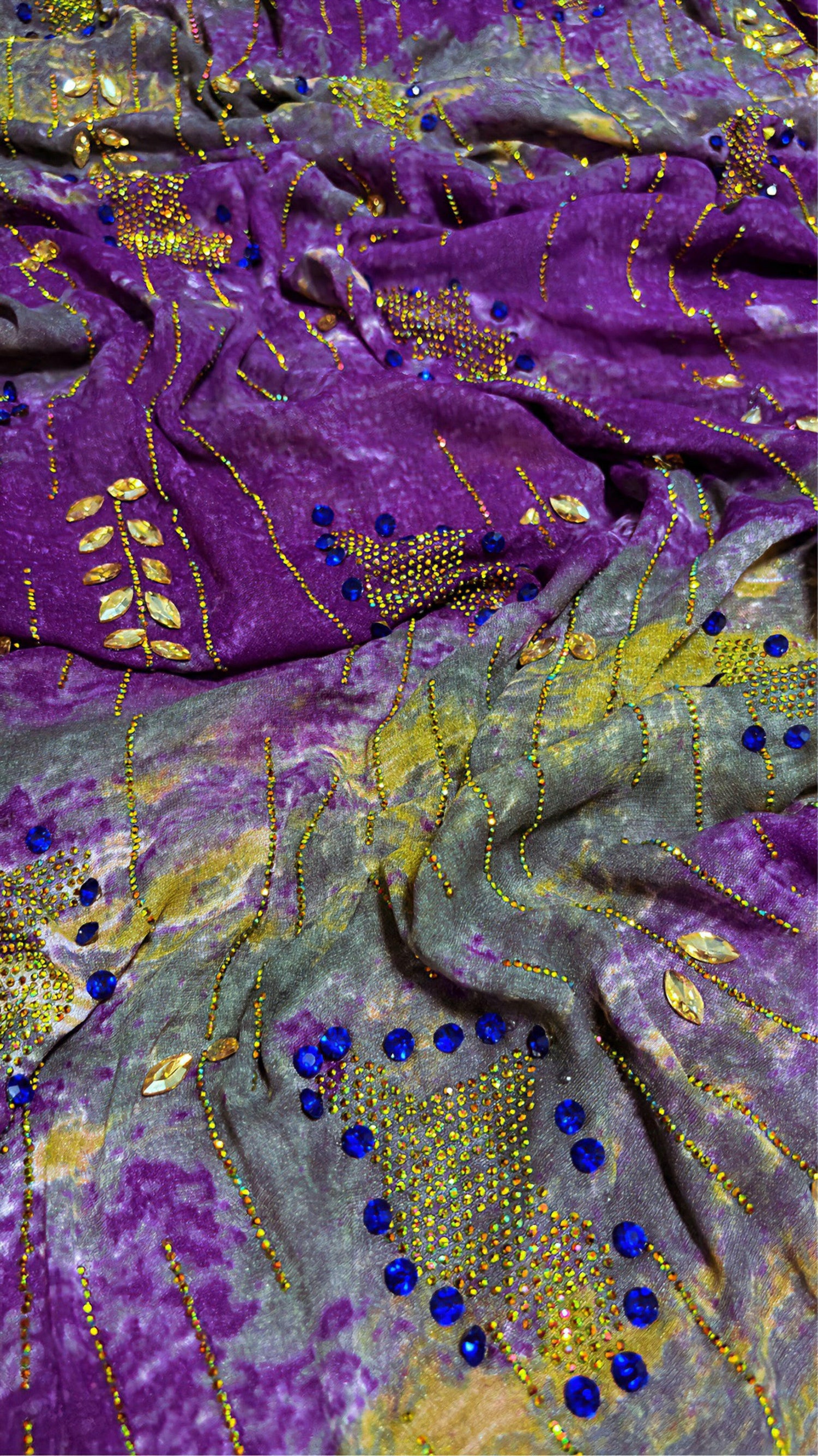 Royal Purple &amp; Mustard Designer Fabric – Embellished with Beads &amp; Golden Embroidery | Premium 4-Meter Dress Material” - Mohammad collection