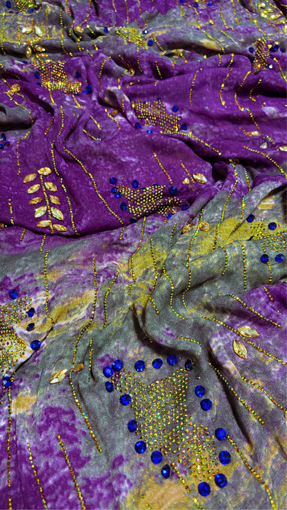 Royal Purple &amp; Mustard Designer Fabric – Embellished with Beads &amp; Golden Embroidery | Premium 4-Meter Dress Material” - Mohammad collection