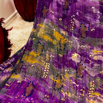 Royal Purple &amp; Mustard Designer Fabric – Embellished with Beads &amp; Golden Embroidery | Premium 4-Meter Dress Material” - Mohammad collection