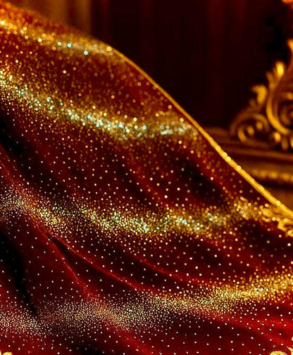 Royal Crimson Velvet with Golden Sparkle – 4 Meter Unstitched Fabric - Mohammad collection