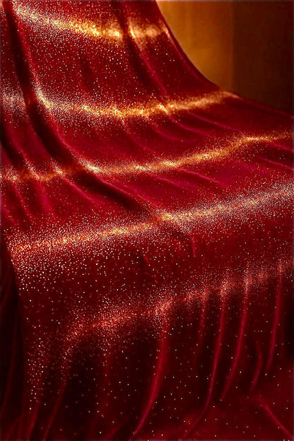 Royal Crimson Velvet with Golden Sparkle – 4 Meter Unstitched Fabric - Mohammad collection
