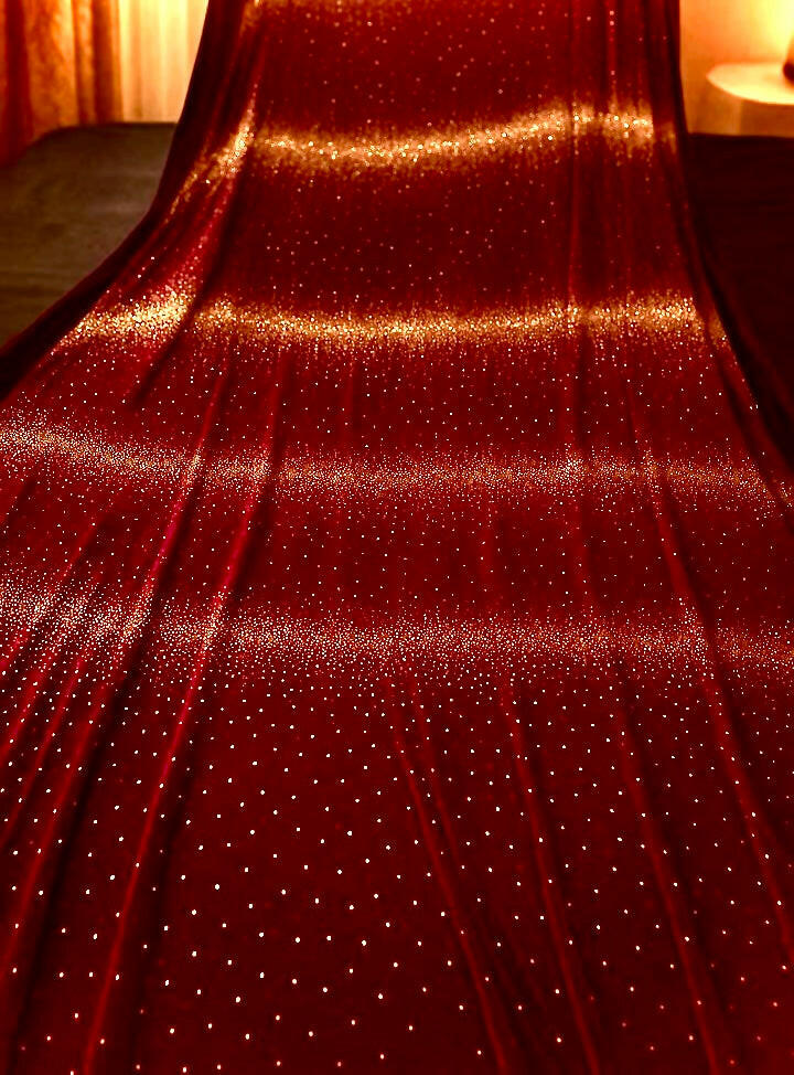 Royal Crimson Velvet with Golden Sparkle – 4 Meter Unstitched Fabric - Mohammad collection