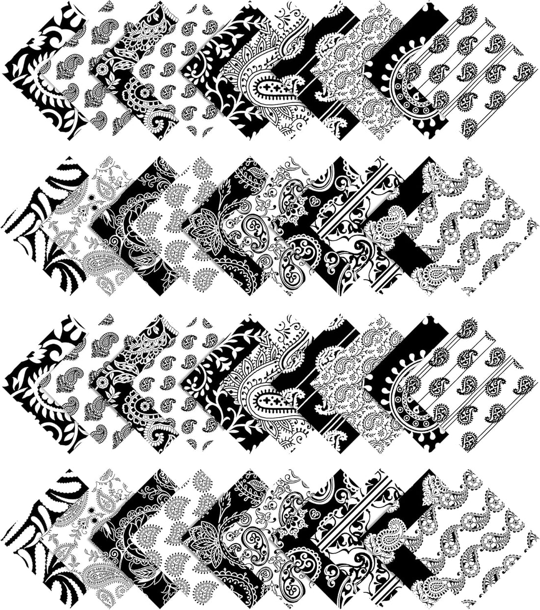 40Pcs Block &amp; Paisley Print Cotton Precut Fabrics for Quilting Craft Strips 2.5 Inches Jelly Roll - White &amp; Black