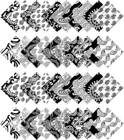 40Pcs Block &amp; Paisley Print Cotton Precut Fabrics for Quilting Craft Strips 2.5 Inches Jelly Roll - White &amp; Black