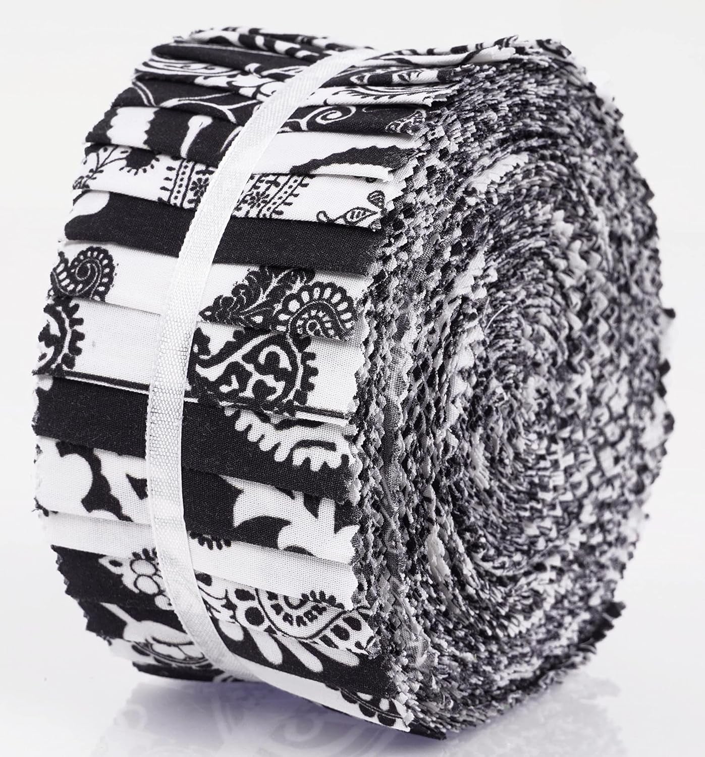 40Pcs Block &amp; Paisley Print Cotton Precut Fabrics for Quilting Craft Strips 2.5 Inches Jelly Roll - White &amp; Black