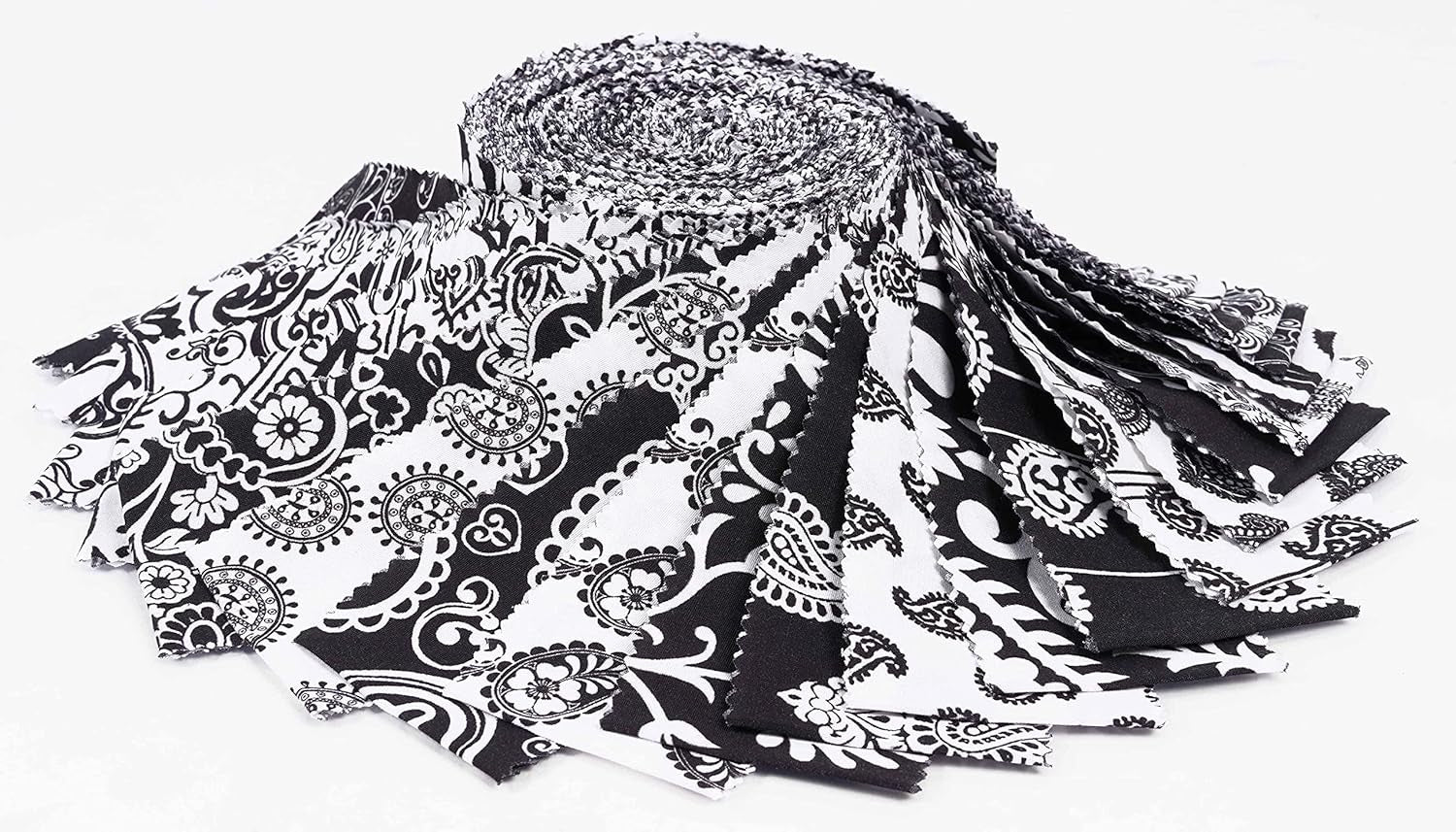 40Pcs Block &amp; Paisley Print Cotton Precut Fabrics for Quilting Craft Strips 2.5 Inches Jelly Roll - White &amp; Black