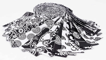 40Pcs Block &amp; Paisley Print Cotton Precut Fabrics for Quilting Craft Strips 2.5 Inches Jelly Roll - White &amp; Black
