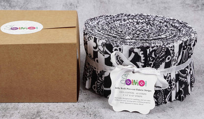 40Pcs Block &amp; Paisley Print Cotton Precut Fabrics for Quilting Craft Strips 2.5 Inches Jelly Roll - White &amp; Black