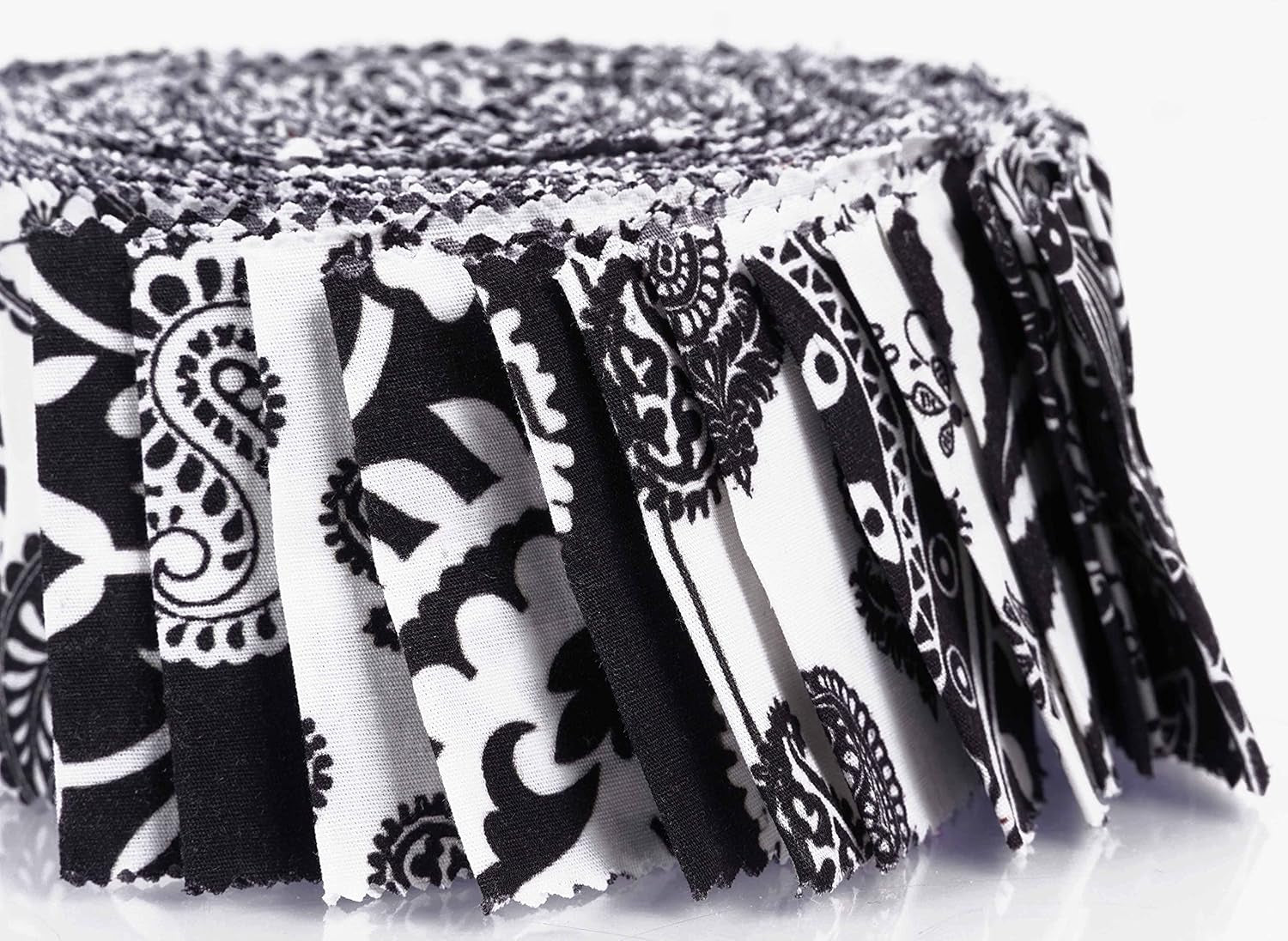 40Pcs Block &amp; Paisley Print Cotton Precut Fabrics for Quilting Craft Strips 2.5 Inches Jelly Roll - White &amp; Black