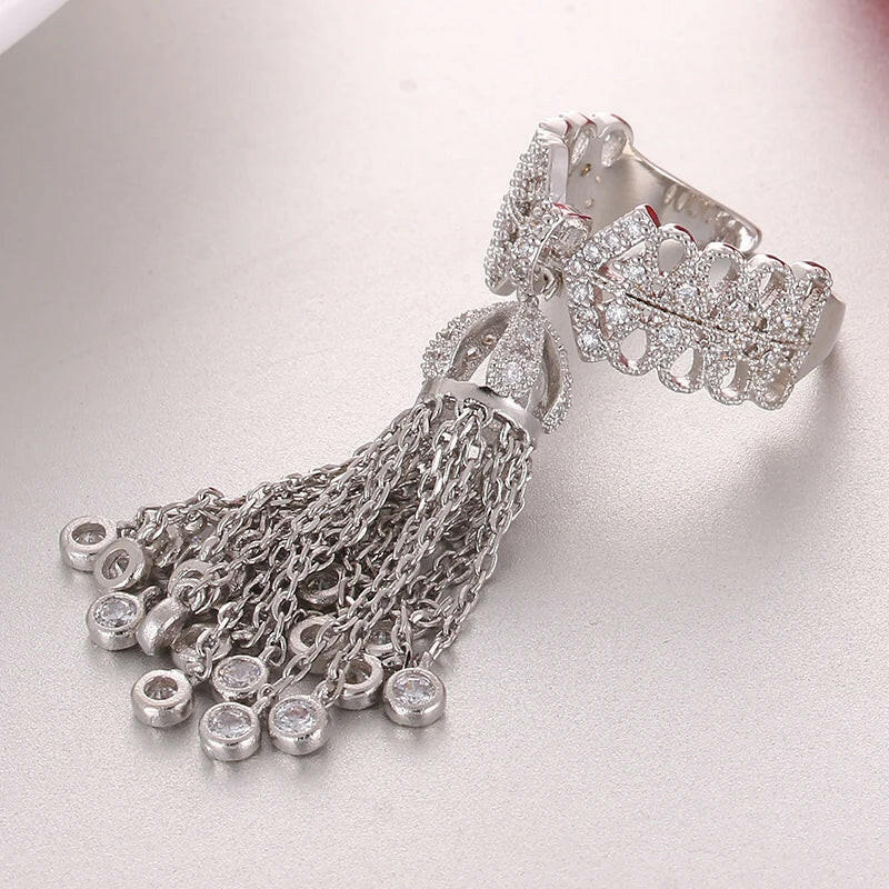 Famous Brand Royal Tassel Rings for Women Inlay Cubic Zirconia Adjustable Crown Ring Bague Femme AR015
