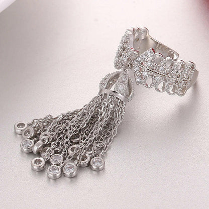 Famous Brand Royal Tassel Rings for Women Inlay Cubic Zirconia Adjustable Crown Ring Bague Femme AR015