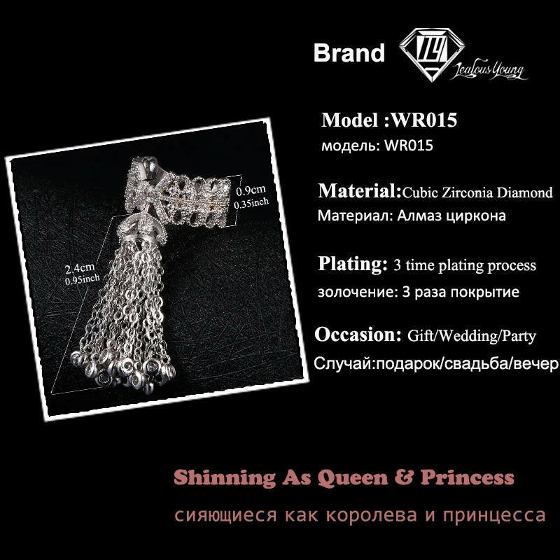 Famous Brand Royal Tassel Rings for Women Inlay Cubic Zirconia Adjustable Crown Ring Bague Femme AR015