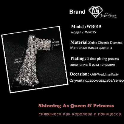Famous Brand Royal Tassel Rings for Women Inlay Cubic Zirconia Adjustable Crown Ring Bague Femme AR015