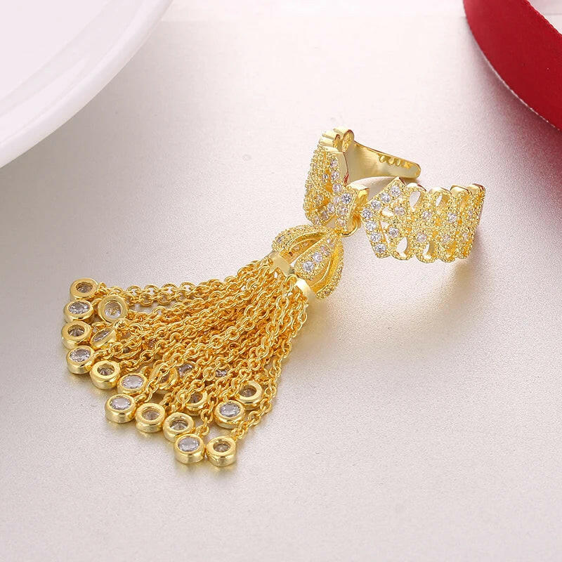 Famous Brand Royal Tassel Rings for Women Inlay Cubic Zirconia Adjustable Crown Ring Bague Femme AR015