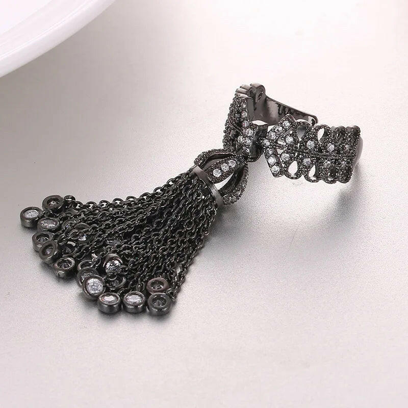 Famous Brand Royal Tassel Rings for Women Inlay Cubic Zirconia Adjustable Crown Ring Bague Femme AR015