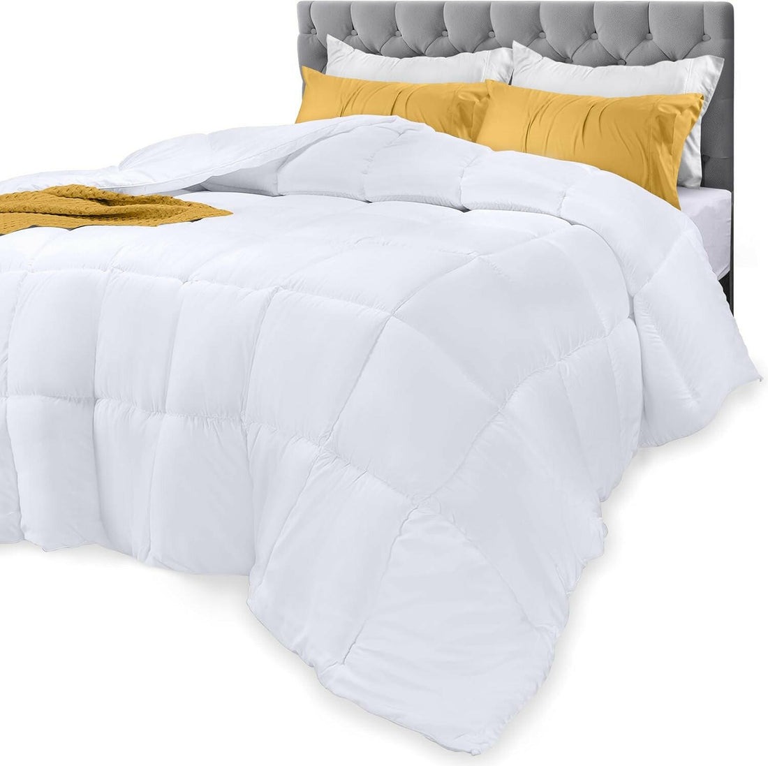 Comforters Queen Size, All Season Duvet Insert, down Alternative Box Stitched Bed Comforter with Corner Tabs, Machine Washable (White)