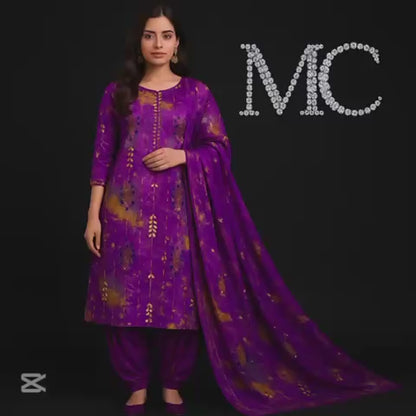 Royal Purple with Gold Embroidery &amp; Blue Beads on Olive-Green Velvet