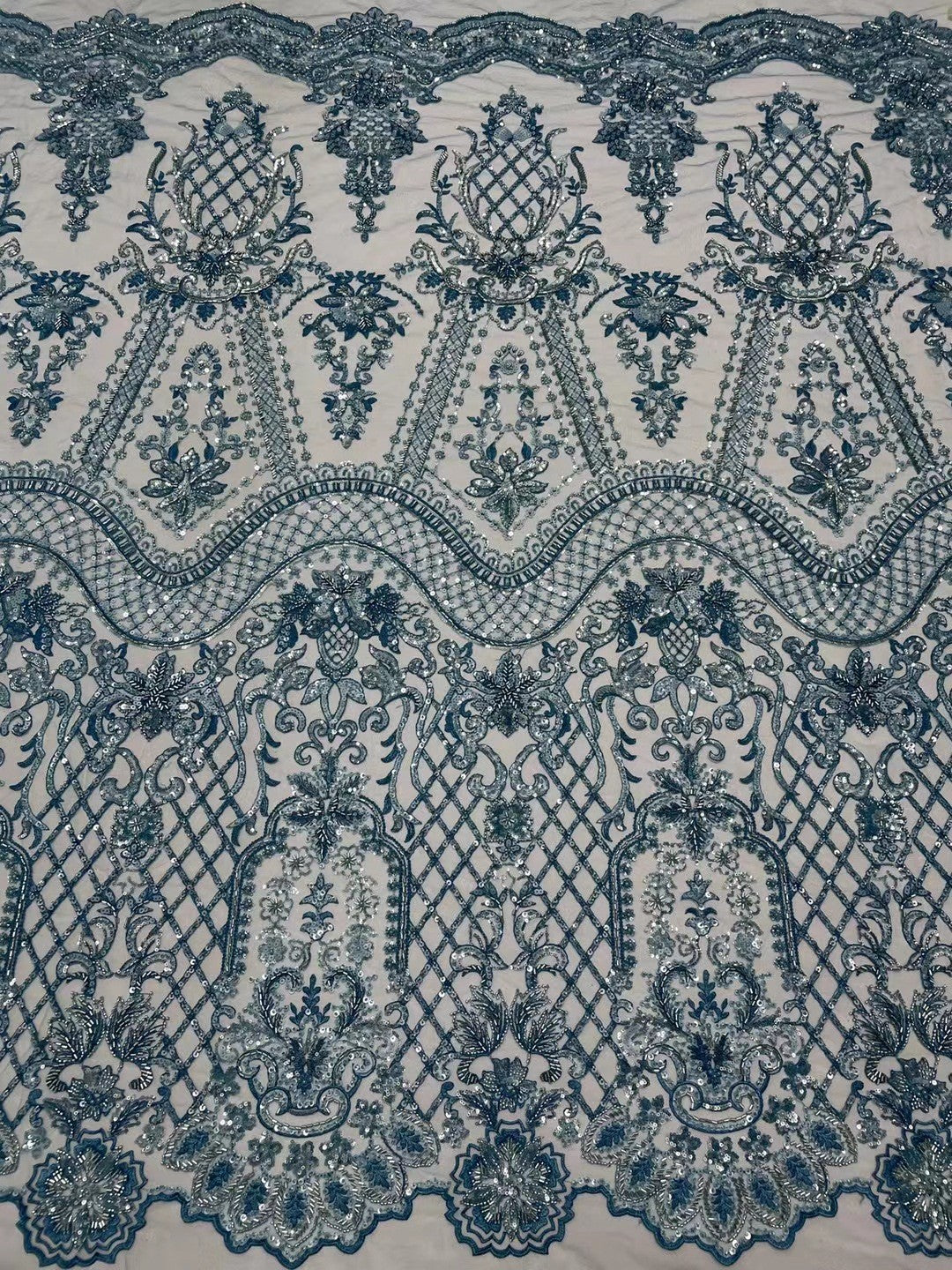 Embroidery Heavy Industry Beaded Tulle Lace Fabric