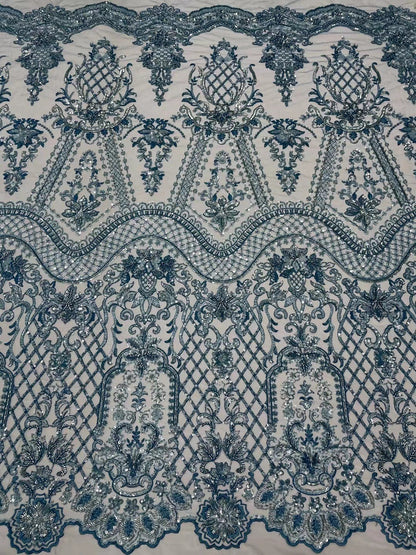 Embroidery Heavy Industry Beaded Tulle Lace Fabric